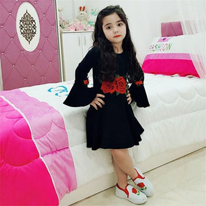 Toddler Kids Baby Girls Lovely  Long Sleeve Ruffle Printing Party Dress, zoerea.com