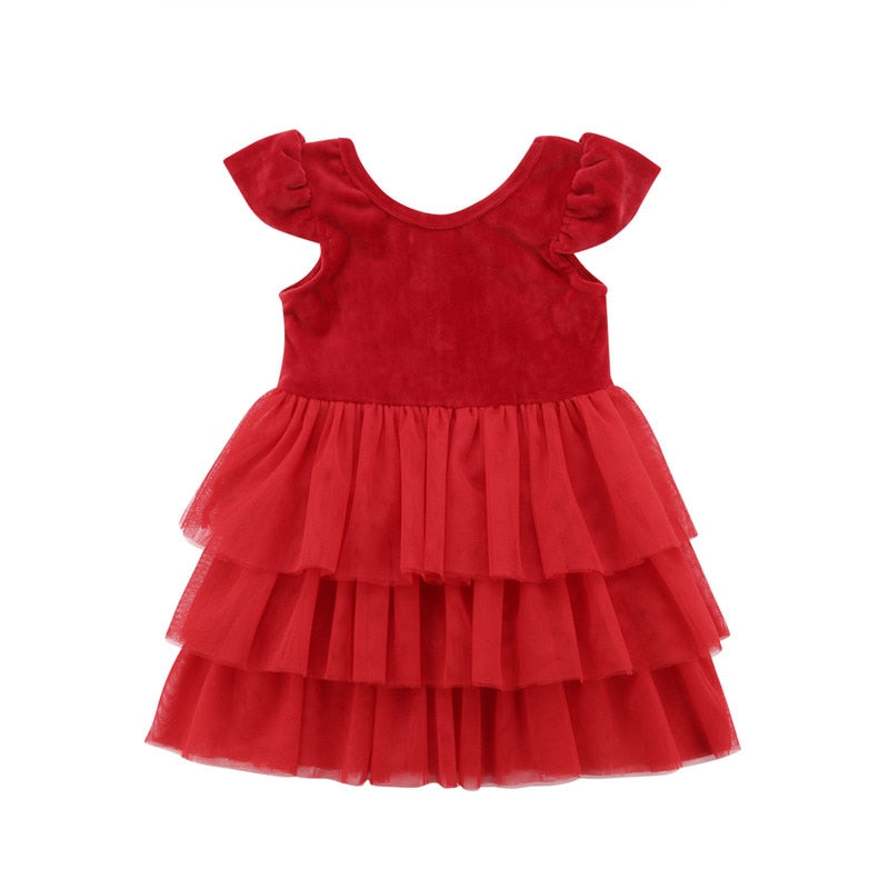 Toddler Kids Baby Girl Christmas Red Layered Pageant Party Tulle Dress, zoerea.com