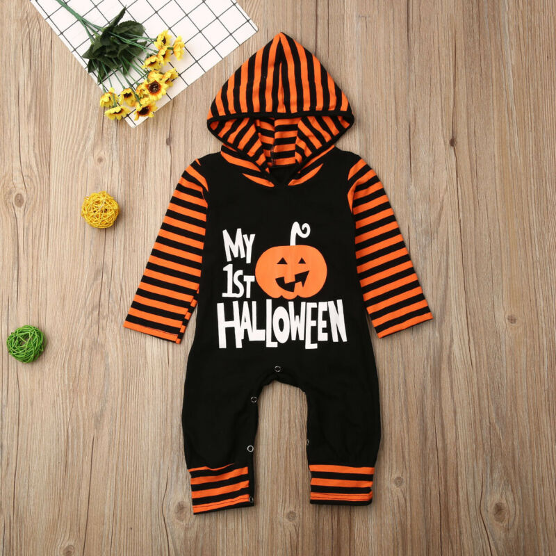 Toddler Baby Boy Girl Clothing Halloween Hooded Romper Stripe Jumpsuit, zoerea.com