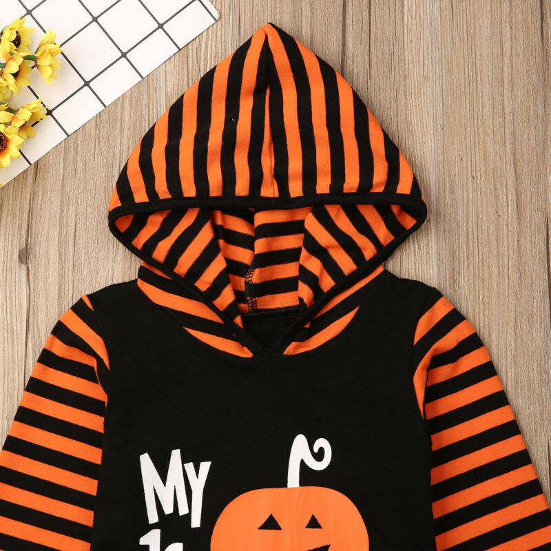 Toddler Baby Boy Girl Clothing Halloween Hooded Romper Stripe Jumpsuit, zoerea.com