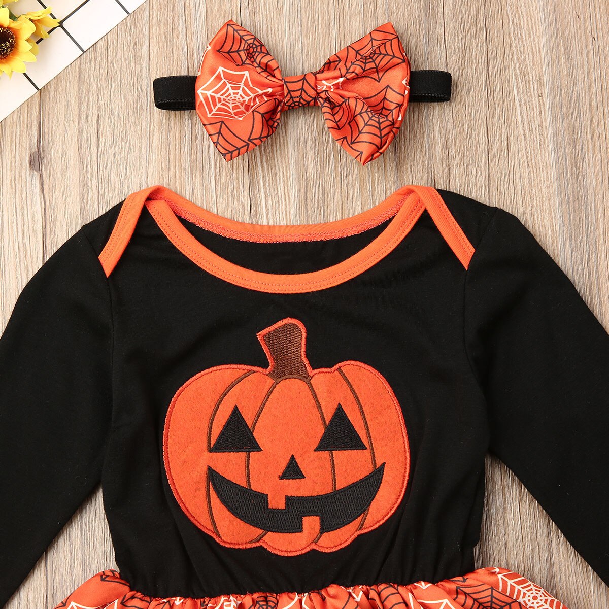 Newborn Baby Girls Long Sleeve Halloween Gown Outfits Pumpkin Skirt, zoerea.com