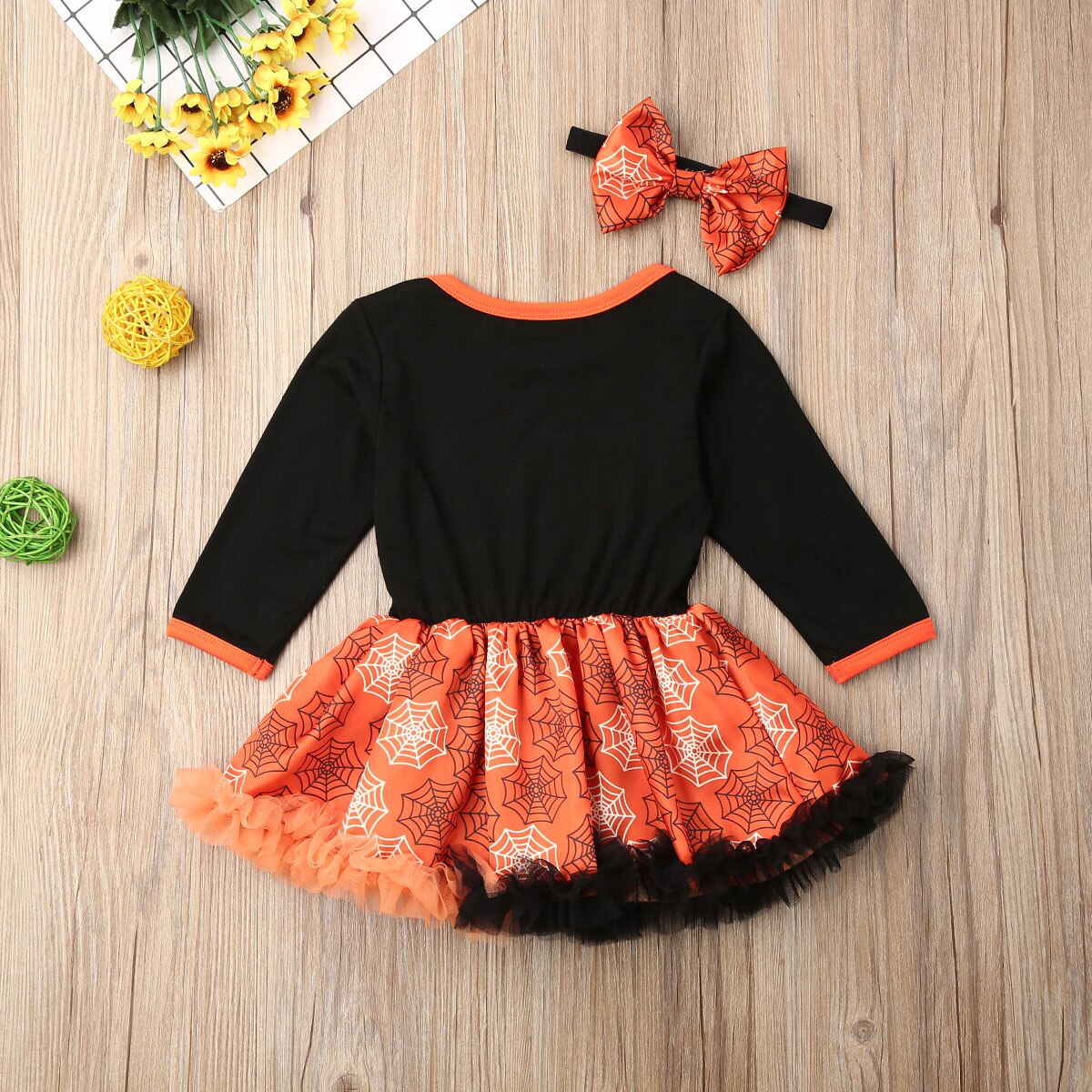 Newborn Baby Girls Long Sleeve Halloween Gown Outfits Pumpkin Skirt, zoerea.com
