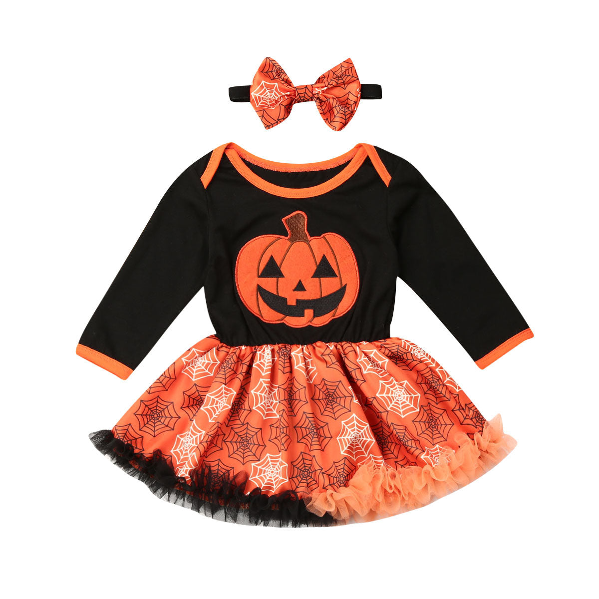 Newborn Baby Girls Long Sleeve Halloween Gown Outfits Pumpkin Skirt, zoerea.com