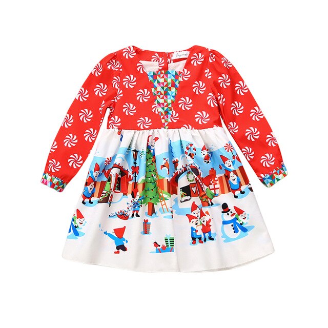 Toddler Infant Baby Girls Floral Christmas Santa snowman Long Dresses, zoerea.com