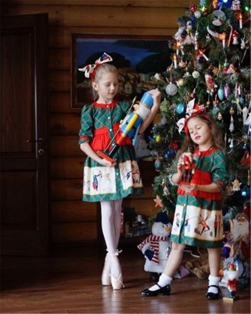 Newborn Kid Baby Girls Christmas Plaids Cartoon Pageant Party Dress, zoerea.com