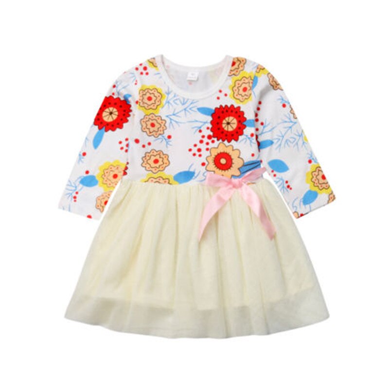 Toddler Kids Baby Girls Princess Flower Long Sleeve Tulle Dress, zoerea.com