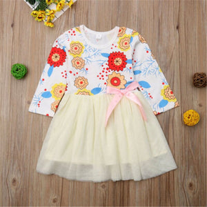 Toddler Kids Baby Girls Princess Flower Long Sleeve Tulle Dress, zoerea.com