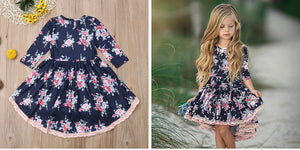 Princess Kids Baby Girl Casual Dress Lace Floral Party Solid  Dresses, zoerea.com