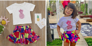 Lovely Pinapple Print T-shirt And Color Contrast Skirt, zoerea.com