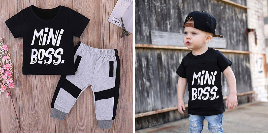 MINI BOSS Print Tee and Casual Pants Set, zoerea.com