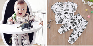 Dinosaur Print Short-sleeve Tee And Pants Set, zoerea.com