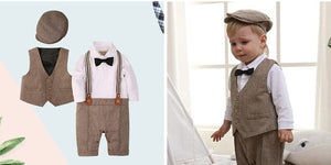 Handsome Faux-two Bodysuit & Vest & Hat Set, zoerea.com