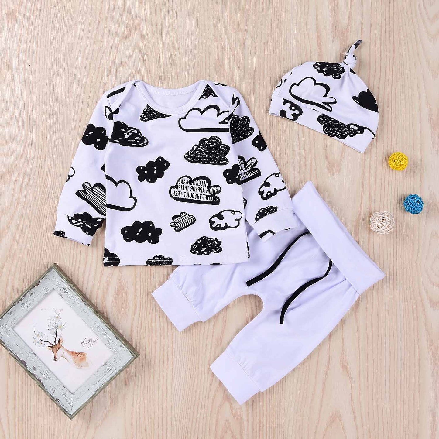 3-piece Cloud Print Set in White, zoerea.com