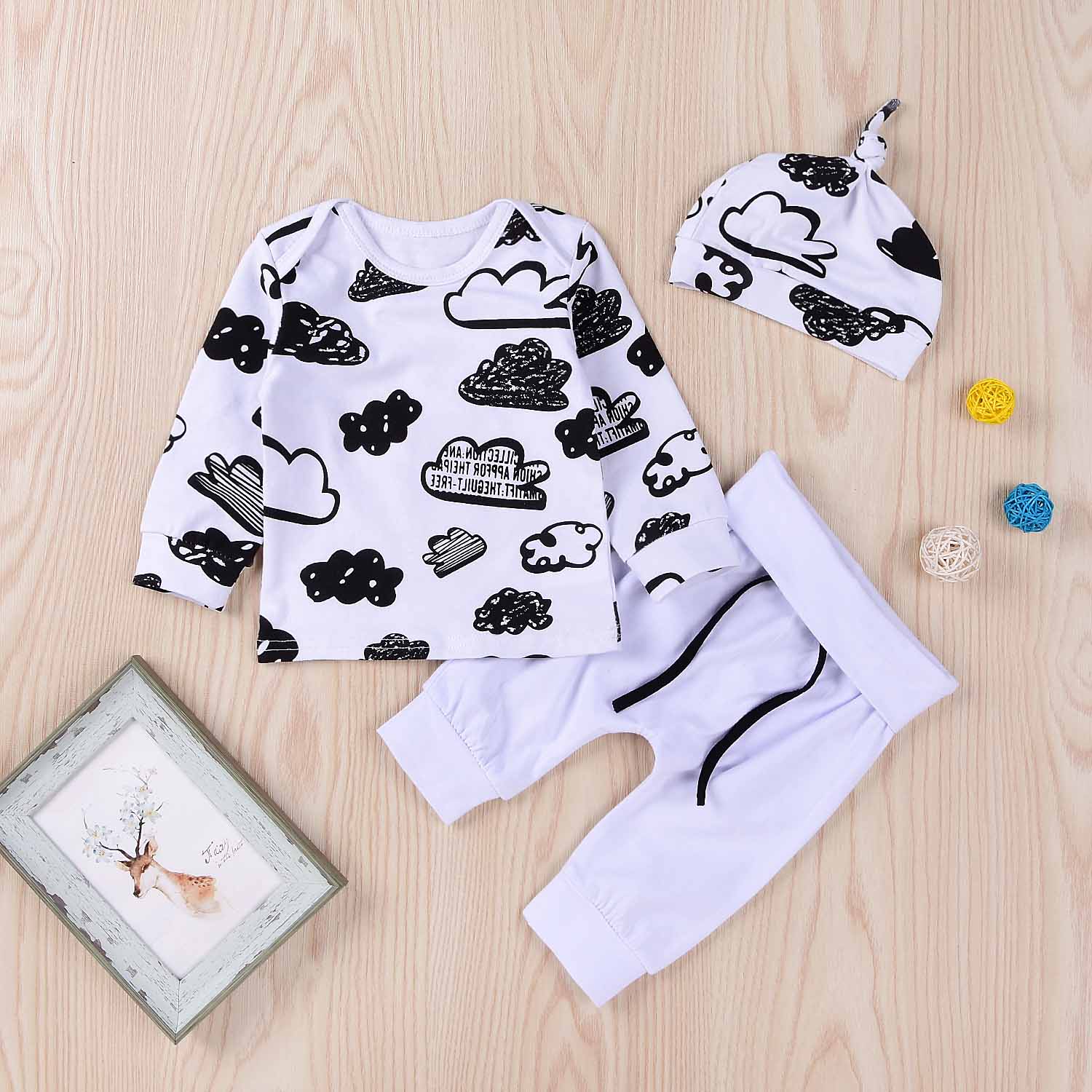 3-piece Cloud Print Set in White, zoerea.com