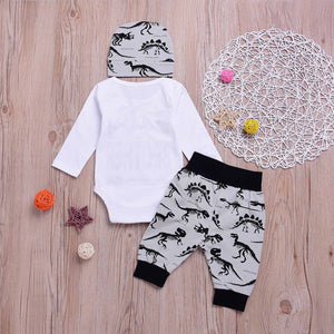 3-piece BABY BROTHER Print Bodysuit, Dinosaur Pants And Hat Set, zoerea.com