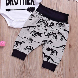 3-piece BABY BROTHER Print Bodysuit, Dinosaur Pants And Hat Set, zoerea.com