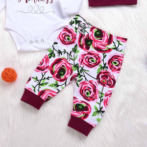 4-piece ' Daddy's Princess' Bodysuit and Floral Print Pants, Hat, Headband, zoerea.com