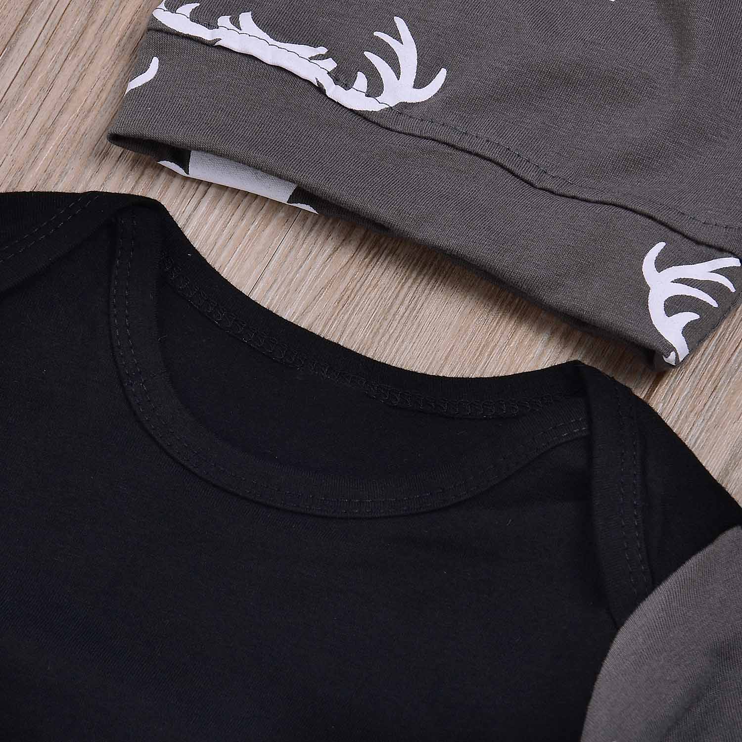 3-piece Elk Triangle Patterned Long Sleeve Top, Bottom and Hat Set, zoerea.com