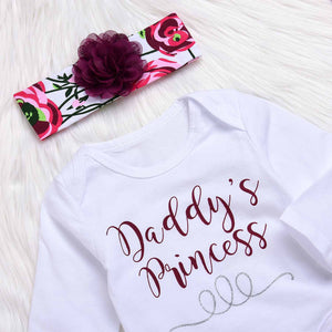 4-piece ' Daddy's Princess' Bodysuit and Floral Print Pants, Hat, Headband, zoerea.com