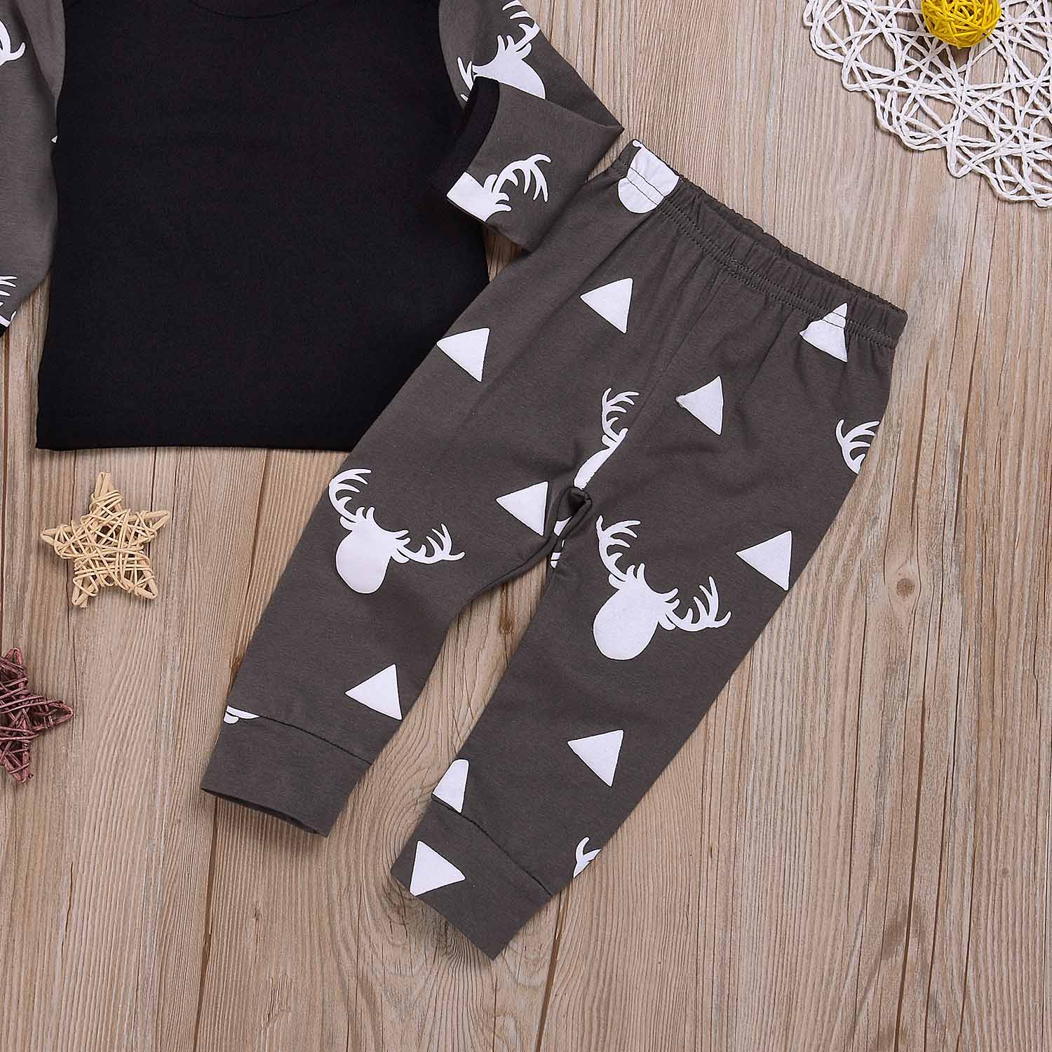 3-piece Elk Triangle Patterned Long Sleeve Top, Bottom and Hat Set, zoerea.com