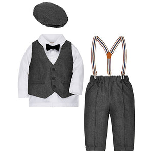 4-piece White Shirt And Suspender Pants With Hat, zoerea.com