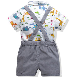 Lion Print Shirt Bodysuit and Suspender Shorts Set, zoerea.com