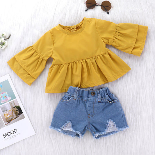 Baby Girls' Street chic Solid Color Short Sleeve Regular Clothing Set, zoerea.com