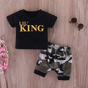 King Print Tee, Camouflage Shorts Set, zoerea.com