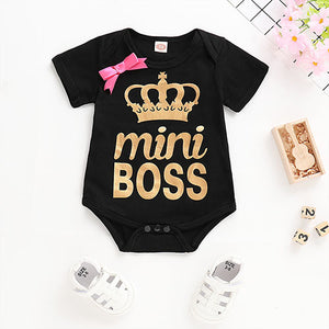 MINI BOSS Bowknot Crown Print Bodysuit, zoerea.com