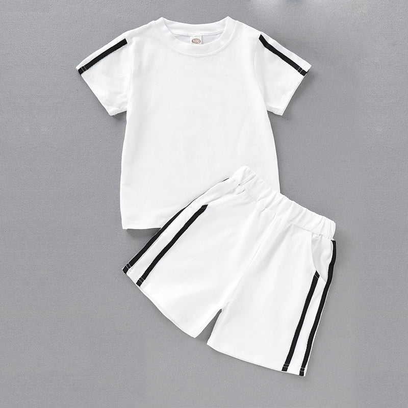 Toddler Baby Unisex Basic Solid Short Sleeve Regular Cotton Clothing Set, zoerea.com