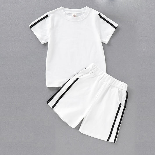 Toddler Baby Unisex Basic Solid Short Sleeve Regular Cotton Clothing Set, zoerea.com