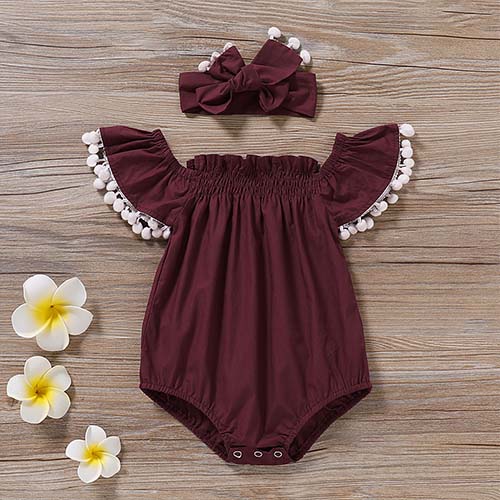Ruffled Solid Color Bodysuit And Headband, zoerea.com