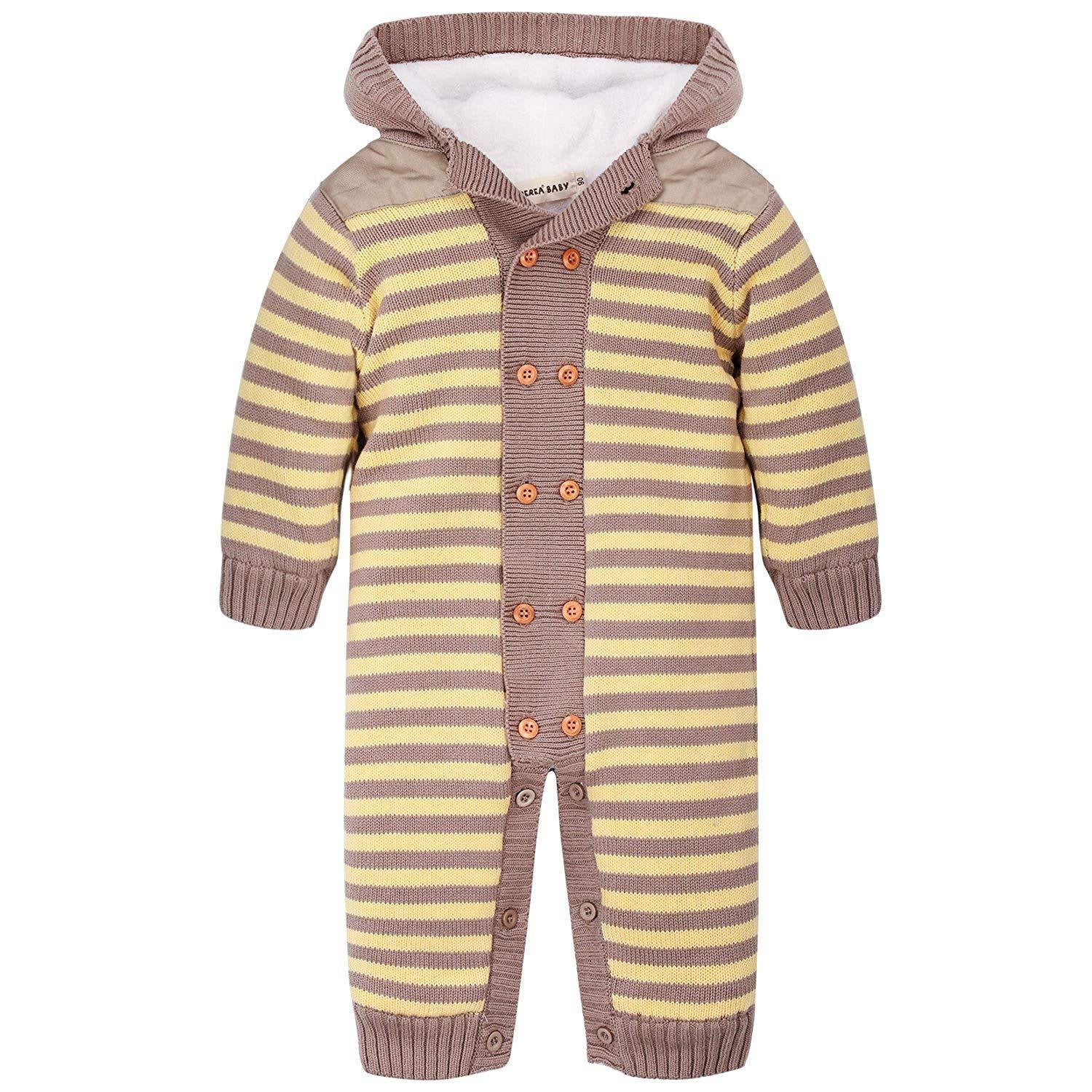 Warm Striped Hooded Sweater Jumpsuit, zoerea.com