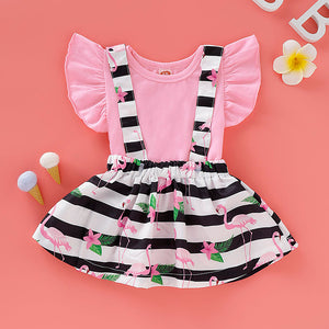 Baby Girls' Stripe Ruffle / Print Short Sleeve Regular Cotton Clothing Set, zoerea.com
