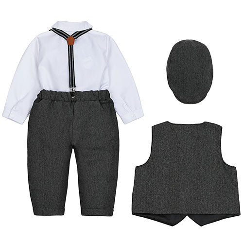 4-piece White Shirt And Suspender Pants With Hat, zoerea.com