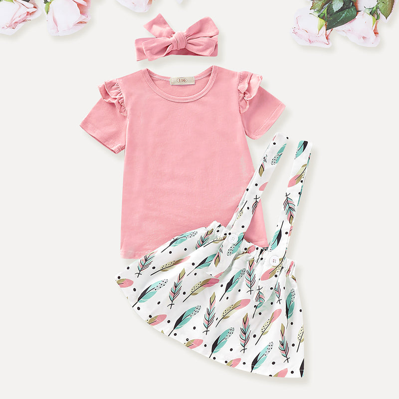 Baby Girls' Basic Solid Colored / Print Short Sleeve Clothing Set, zoerea.com