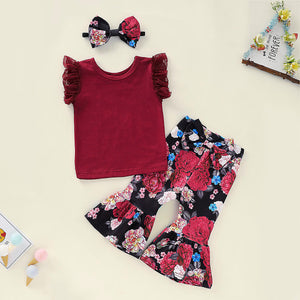 Lacer Sleeve Top And Flare-leg Pants And Headband Set, zoerea.com