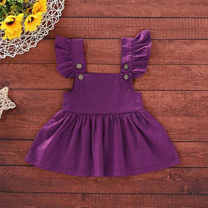 Buttons Front Flounce-Sleeve Solid Dress, zoerea.com
