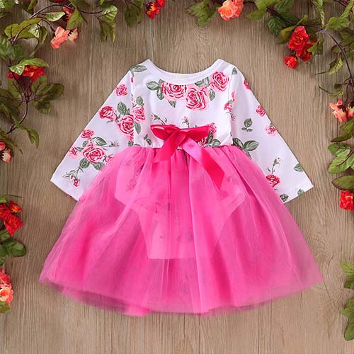 Baby Girl Long-sleeve Floral Mesh Bodysuit, zoerea.com