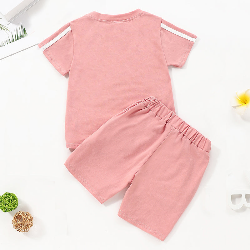 Toddler Baby Unisex Basic Solid Short Sleeve Regular Cotton Clothing Set, zoerea.com