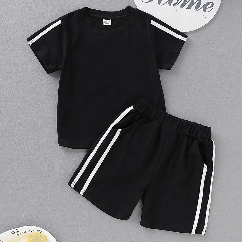 Toddler Baby Unisex Basic Solid Short Sleeve Regular Cotton Clothing Set, zoerea.com