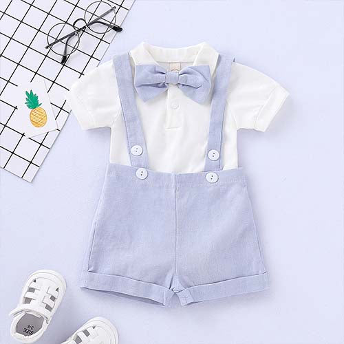 2-piece Solid Gentleman Romper And Shorts Set, zoerea.com