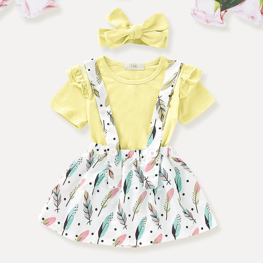 Baby Girls' Basic Solid Colored / Print Short Sleeve Clothing Set, zoerea.com