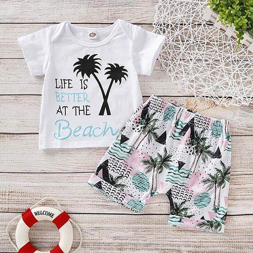 Letter Print Short-sleeve Tee And Floral Shorts Set, zoerea.com