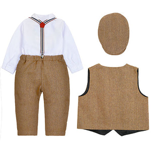 4-piece White Shirt And Suspender Pants With Hat, zoerea.com