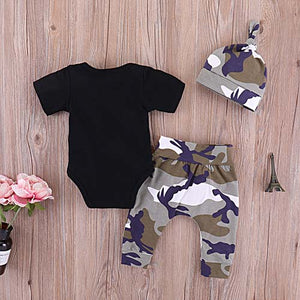 3-piece Daddy's My Hero Letter Print Bodysuit, Pants With Hat Outfit, zoerea.com