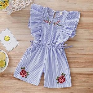 Cute Striped Embroidery Ruffle-sleeve Romper, zoerea.com