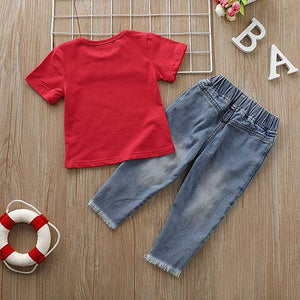 Letter Print Short-sleeve Tee And Ripped Jeans, zoerea.com