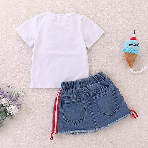 Rose Tee And Ripped Denim Skirt Set, zoerea.com