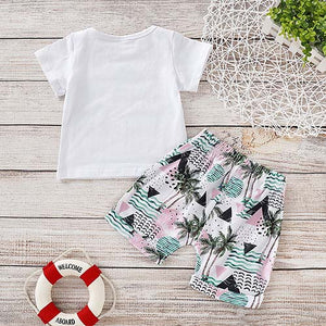 Letter Print Short-sleeve Tee And Floral Shorts Set, zoerea.com